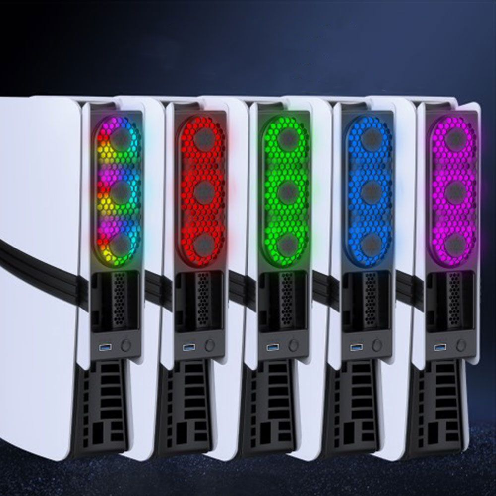 Sony PlayStation PS5 Slim / PS5 Pro USB A Kühler / Lüfter mit RGB Beleuchtung - Schwarz / Weiss