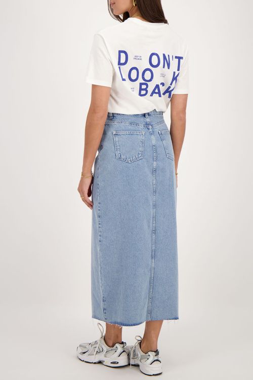 Blauwe denim midi rok met knopen