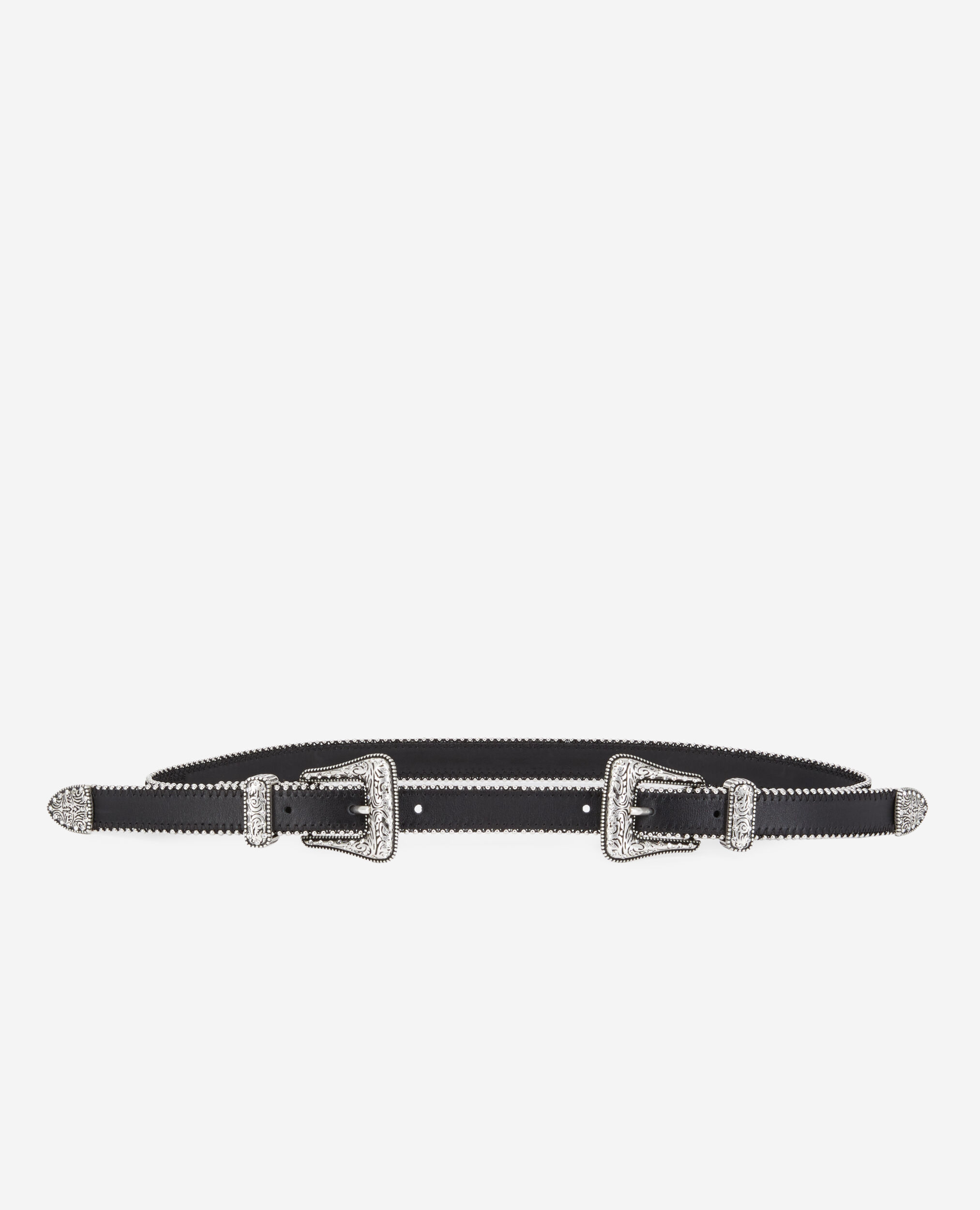 Ceinture en cuir noir avec double boucle Western à strass