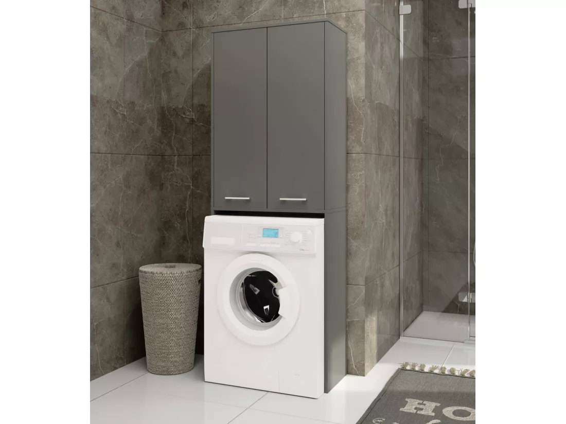 Meuble pour machine à laver FIN Gris Graphite 64 cm 2 portes façade Gris Graphite 4 étagères 64x30x180 cm