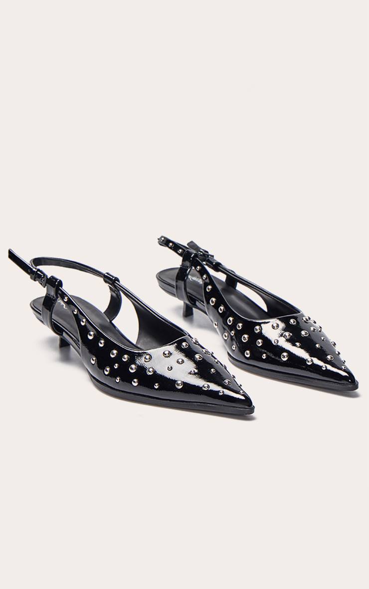 Noir Escarpins À Talon Chaton En Synthétiquecuir Verni Avec Détails Cloutés
