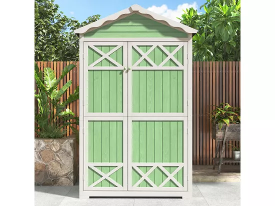 Abri de jardin en bois massif traité pour rangement extérieur résistant aux UV et intempéries sans entretien écologique vert