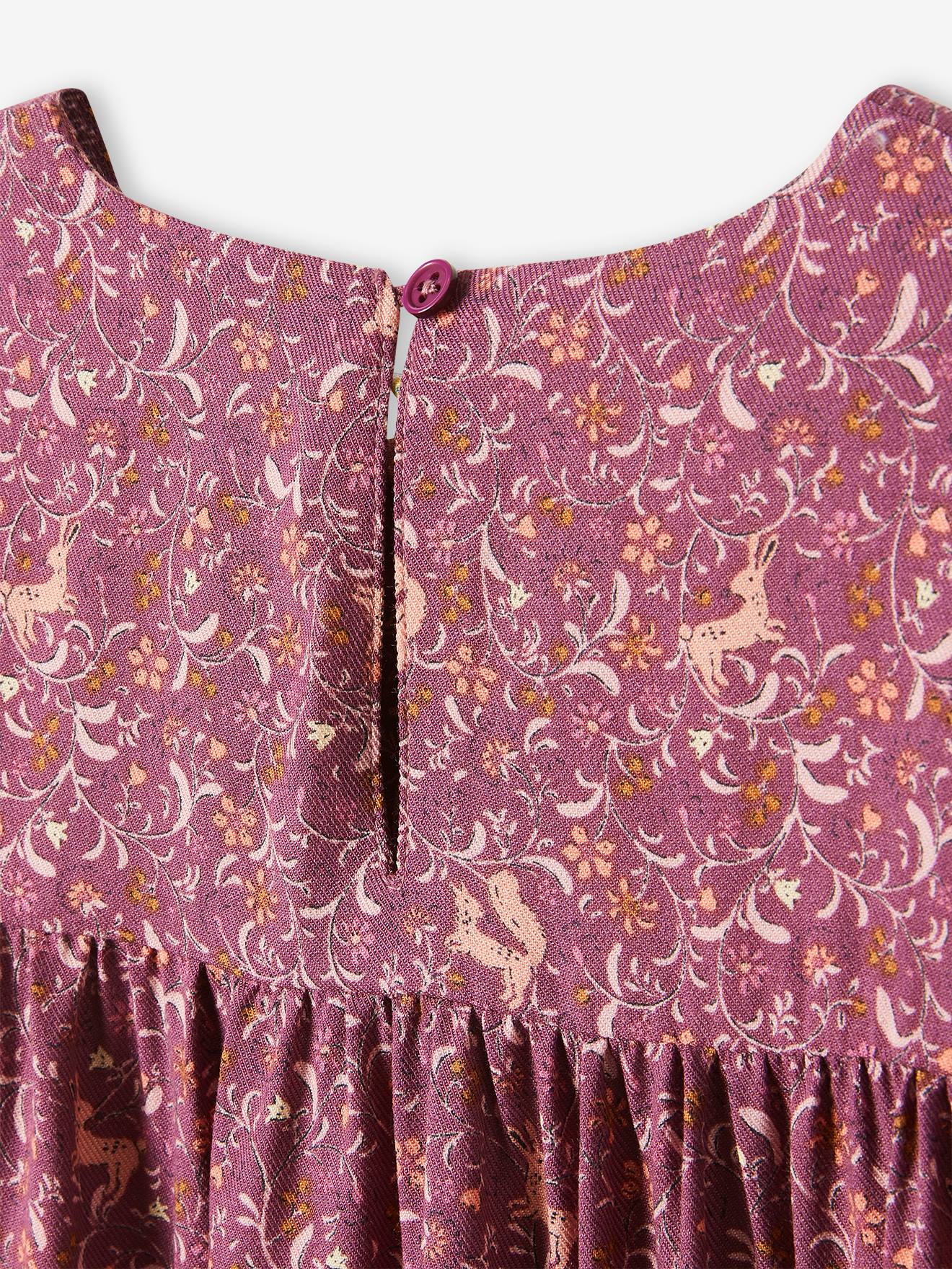 Vestido fluido estampado para meninas, estampa roxa escura