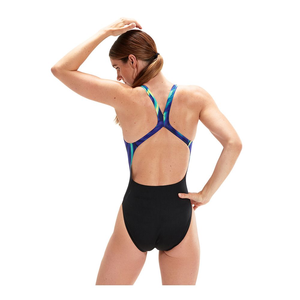 Speedo ECO+ PLACEMENT DIGITAL POWERBACK - Maillot de bain 1 pièce Femme blue