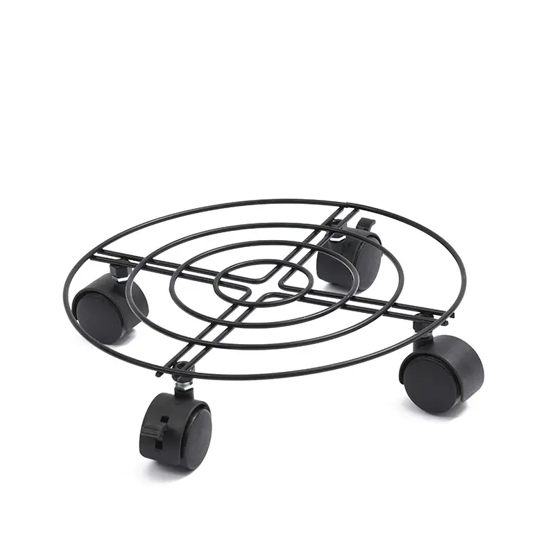 (Ø27cm) Metall Blumentopf Rollen Pflanzen Transport Untersetzer mit 4 Rädern - Schwarz