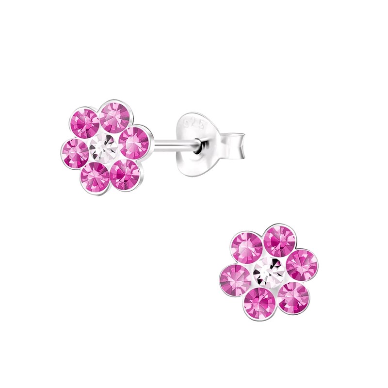 Boucles d'oreilles enfant fleur de cristal en argent 925