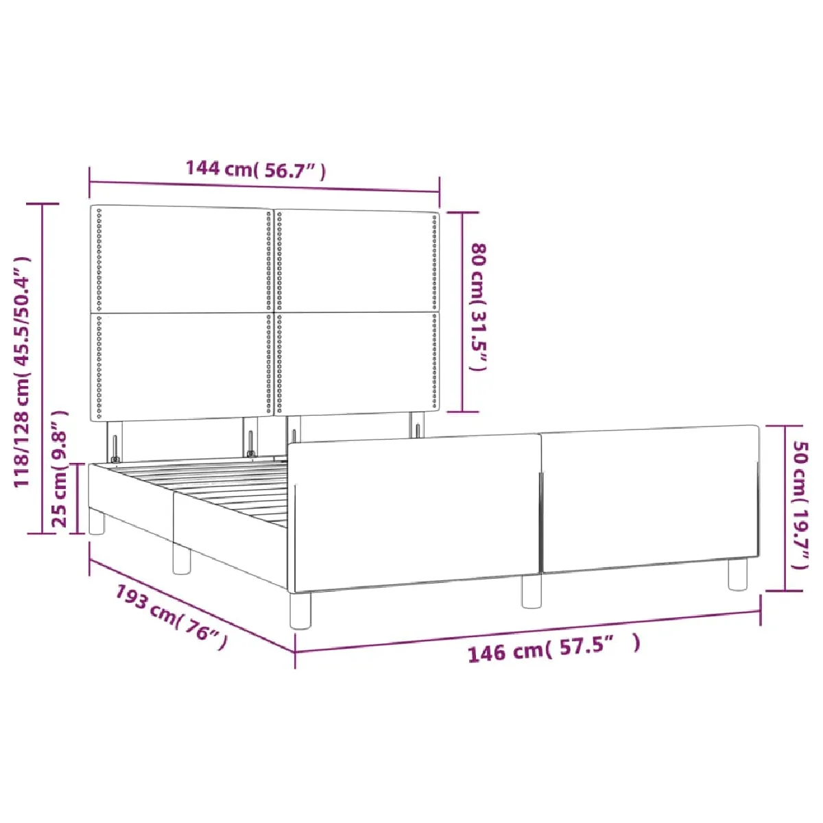vidaXL Cadre de lit 140x190cm - Tissu Crème