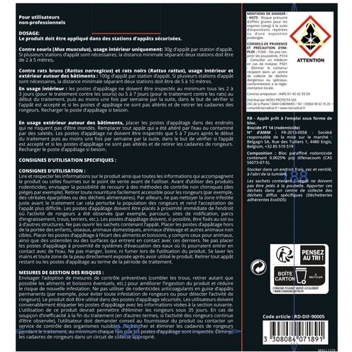Appât bloc  - Stelliox 25 - rats et souris - action rapide - 300 g