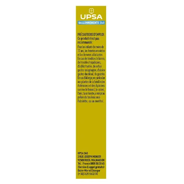 UPSA Alívio de Inchaço e Gases 3 em 1 - Fabricado na França - Conforto Intestinal - 40 Cápsulas