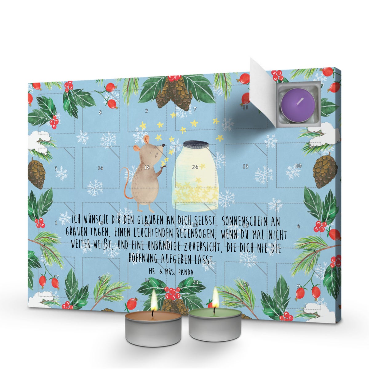 Mr. & Mrs. Panda Geurkaars Adventskalender Muis Sterren - Pastelblauw