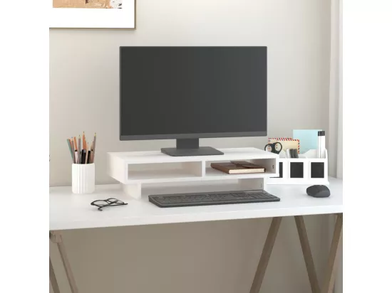 Support de moniteur Blanc 60x27x14 cm Bois de pin solide