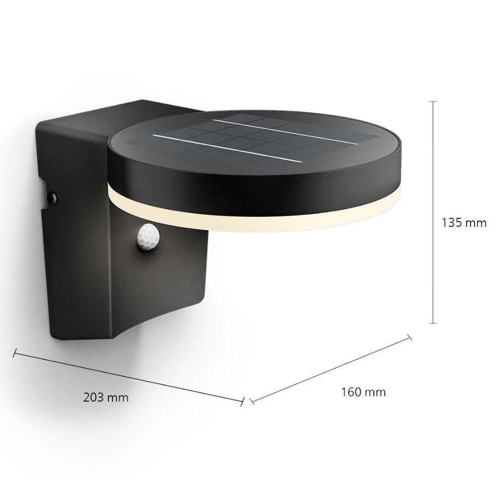 LED Solar Wandlamp Zonal in Zwart en Wit 1,3W 250lm IP44 met Bewegingsmelder en Schemersensor, Rond
