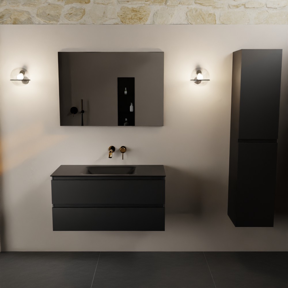 Mondiaz Aivy badmeubel 100cm urban met wastafel solid surface urban midden zonder kraangat en spiegel