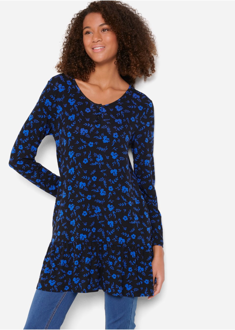 T-shirt tunique imprimé, manches longues