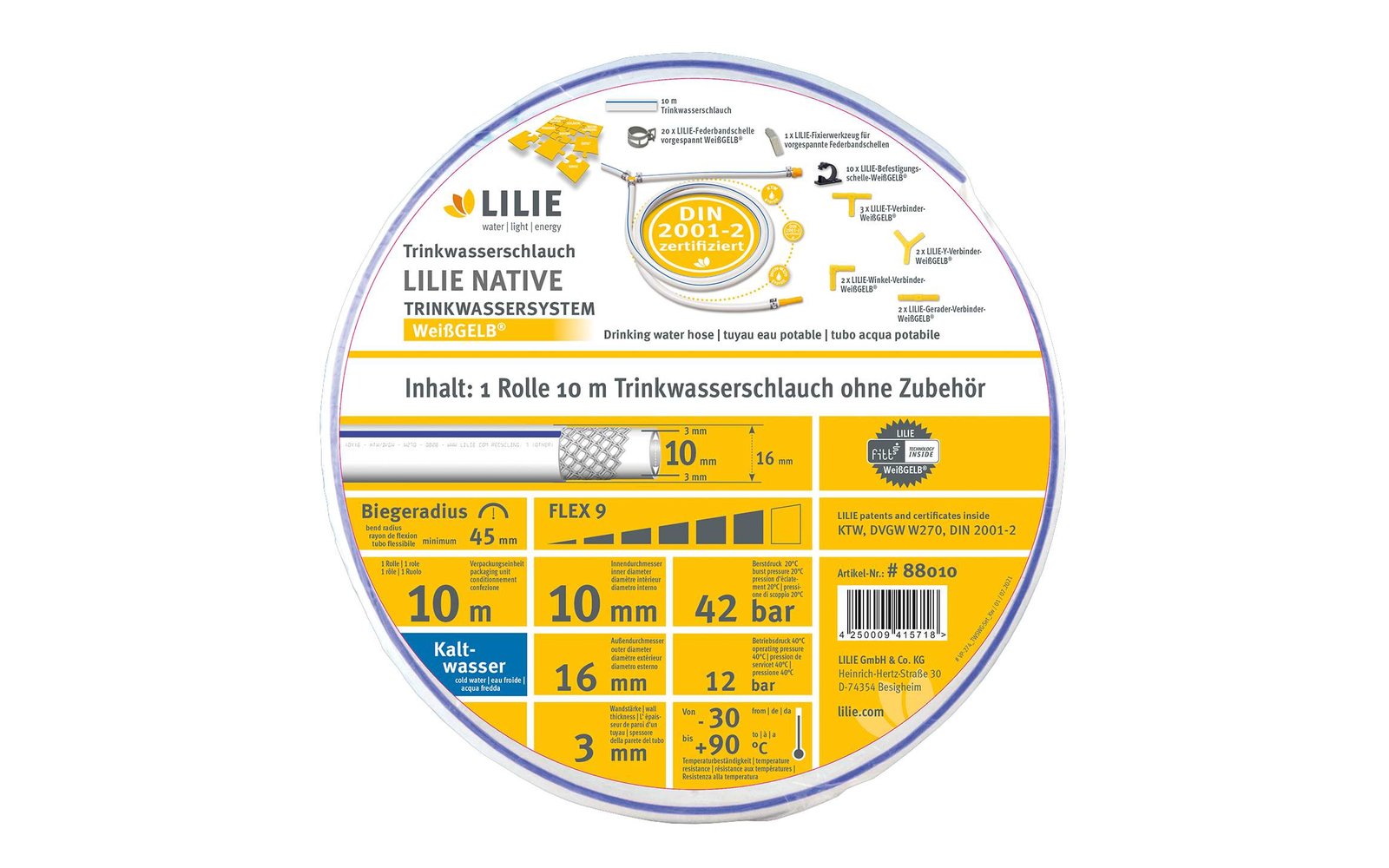 Lilie native 5m Rolle Trinkwasserschlauch 10x16mm  - warm