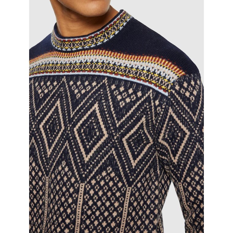 KnowledgeCotton Apparel Faroe Isle Crew Neck Lambswool Knit Blue