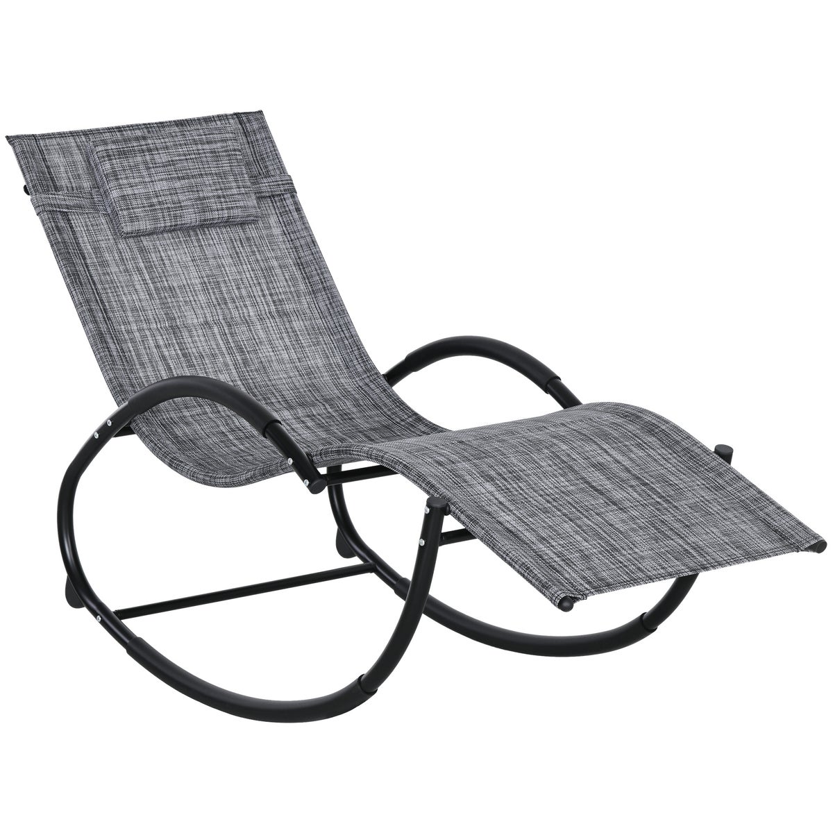 Outsunny schommelstoel, tuinligstoel met hoofdsteun, 155 x 61 x 88 cm, Texteline, Grijs
