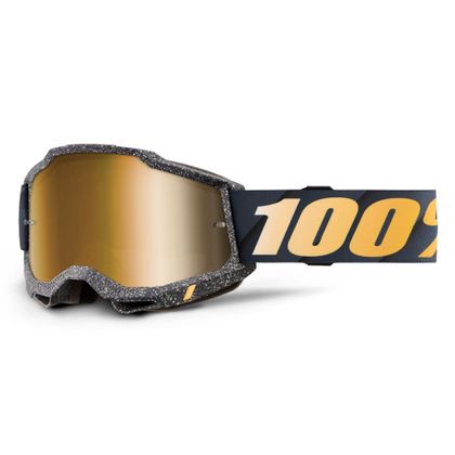 Masque cross 100% ACCURI 2 Risland - Ecran Mirror True Gold 2025 - Noir / Jaune