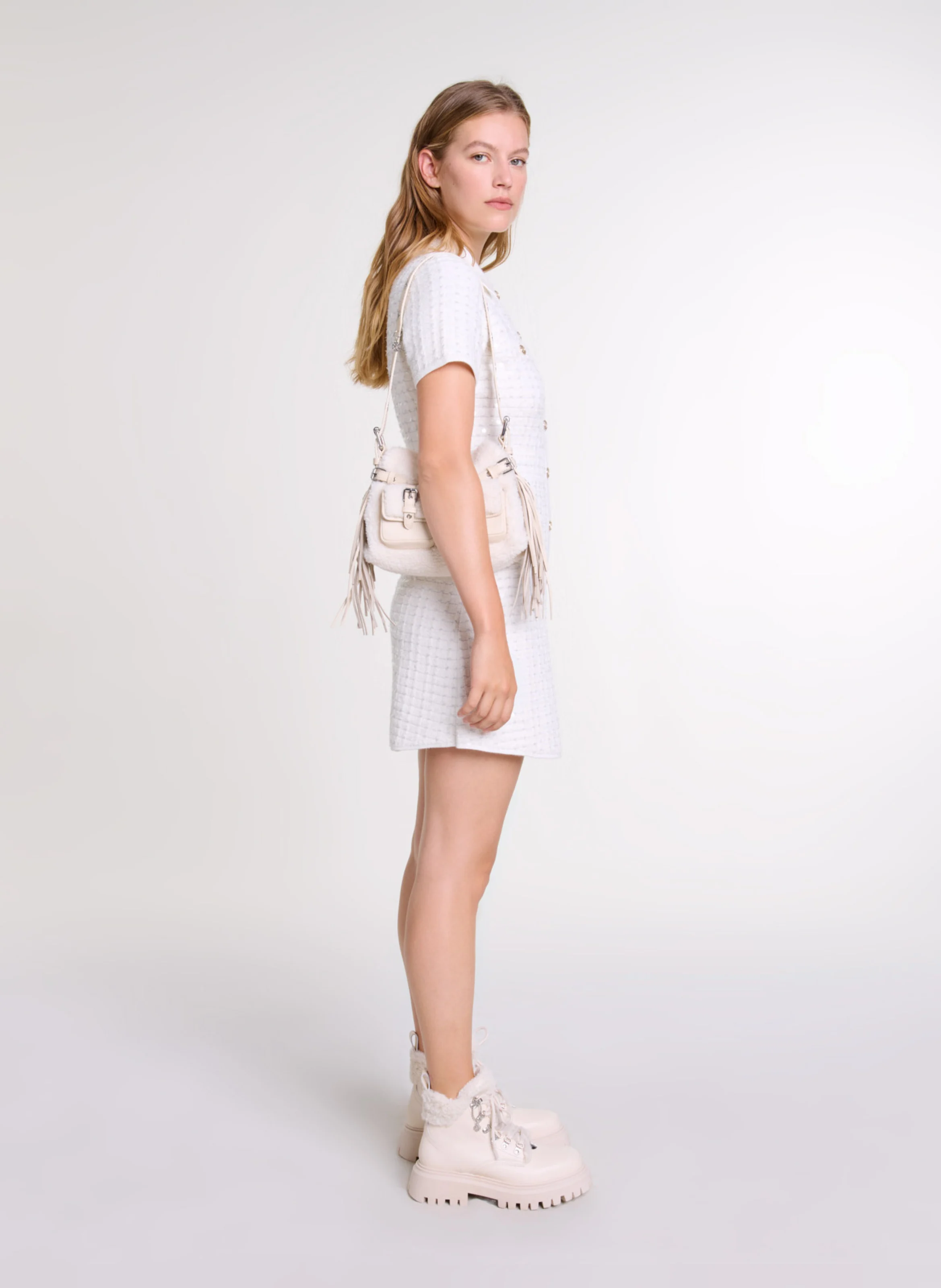 Robe courte en maille à sequins | Blanc