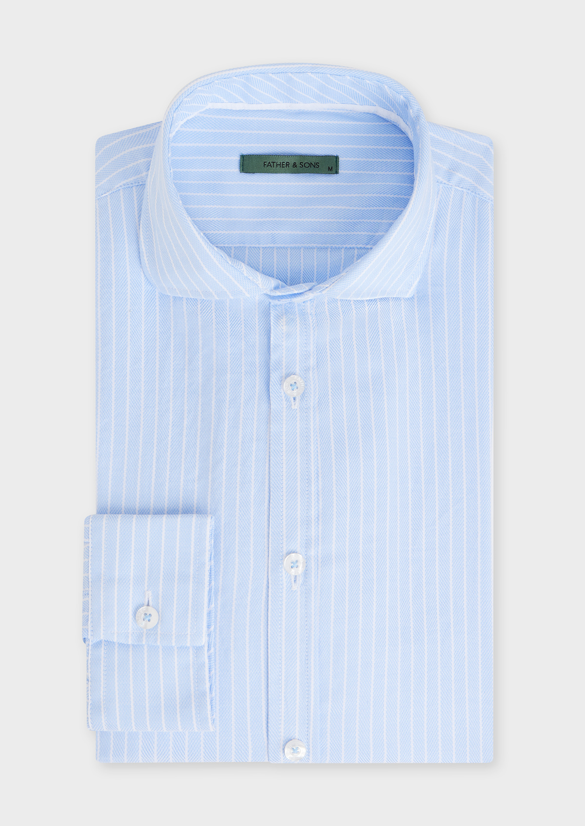 Chemise sport Slim en coton bio façonné bleu ciel à rayures blanches