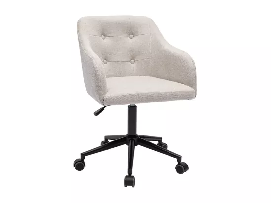 Chaise de bureau capitonnée à roulettes en tissu effet velours texturé beige et métal noir BALTIK