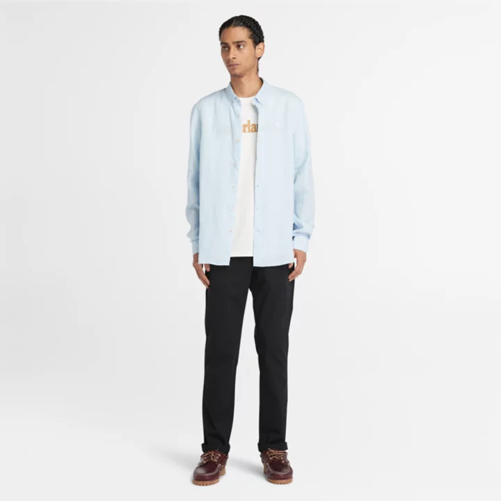 Chemise en lin Mill Brook pour homme en bleu clair