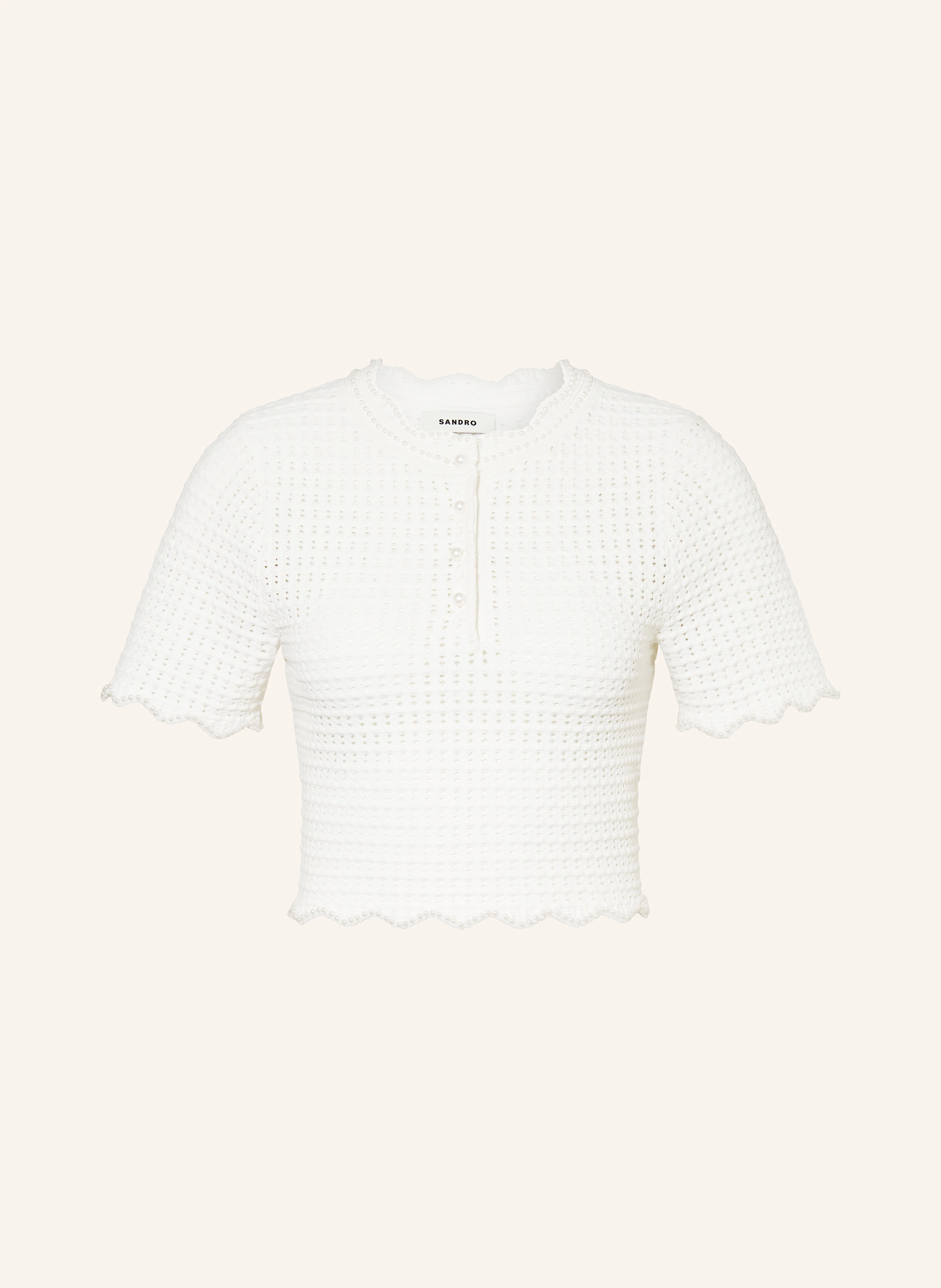 SANDRO Cropped-Strickshirt mit Schmuckperlen
