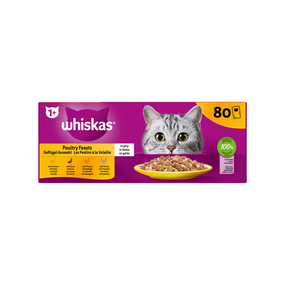 Whiskas 1+ Kattenvoer Natvoer Gevogelte Selectie in Gelei80 x 85 gr