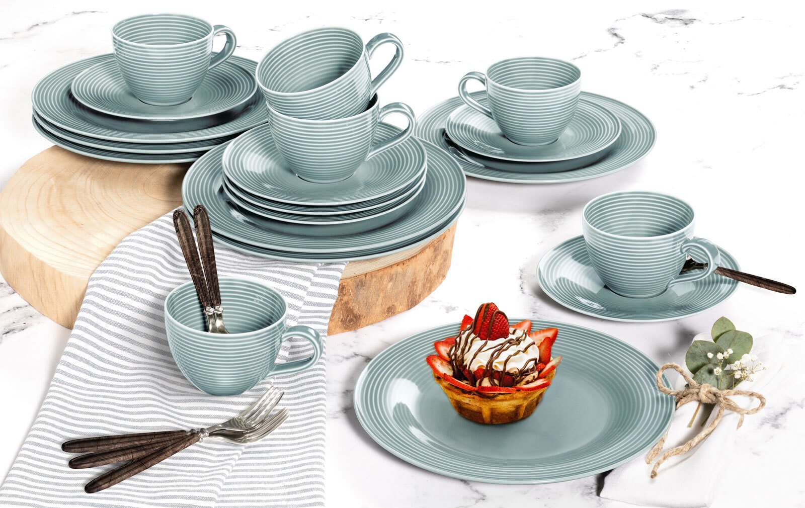 Seltmann Weiden Kaffeeservice BEAT COLOR GLAZE 18-teilig arktisblau