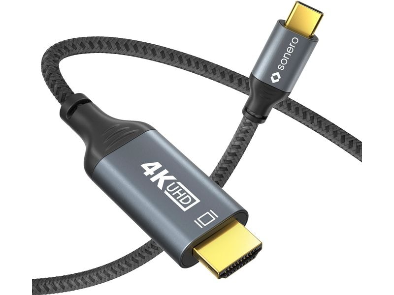 sonero Kabel USB Type-C - HDMI, 2 m USB-C auf HDMI Kabel - 4K60, 18 GBps – grau/schwarz - 1.00m