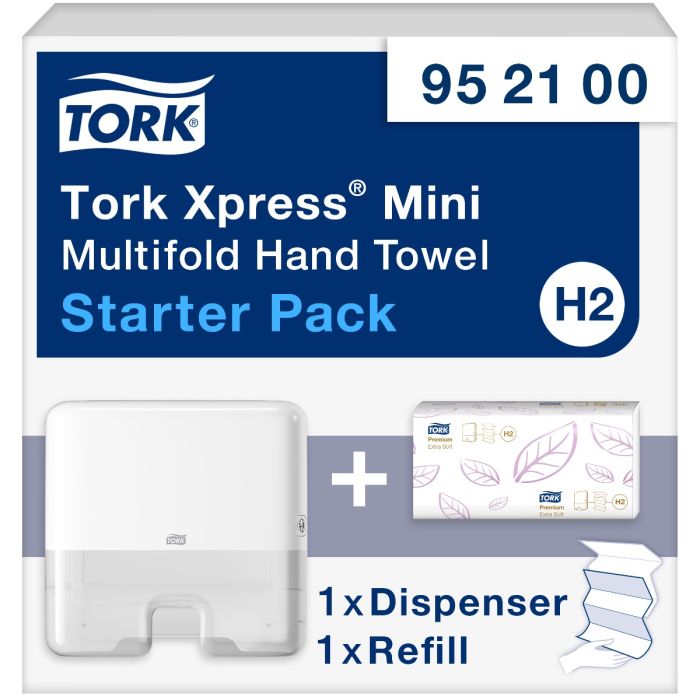 Tork 952100 Handdoekdispenser Starter Pack 952100 Premium Tork H2 (1st dispenser, 1pk refill) (952100)