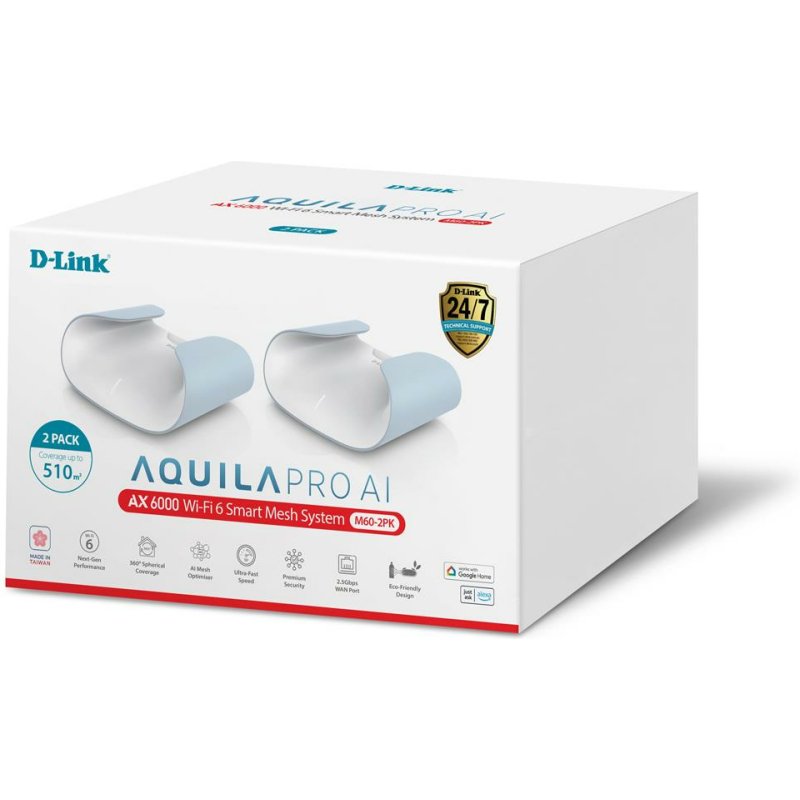 D-Link M60-2 système Wi-Fi maillé Bi-bande (2,4 GHz / 5 GHz) Wi-Fi 6 (802.11ax) Blanc 4 Interne