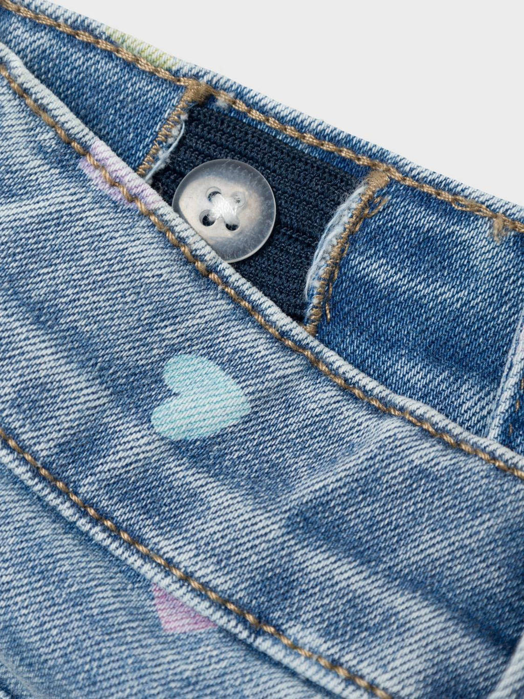 NAME IT slim fit denim short NMFSALLI met hartjes medium blue denim
