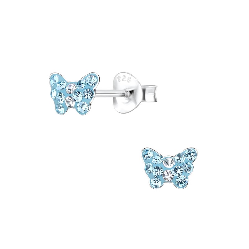 Boucles d'oreilles enfant papillon de cristal en argent 925