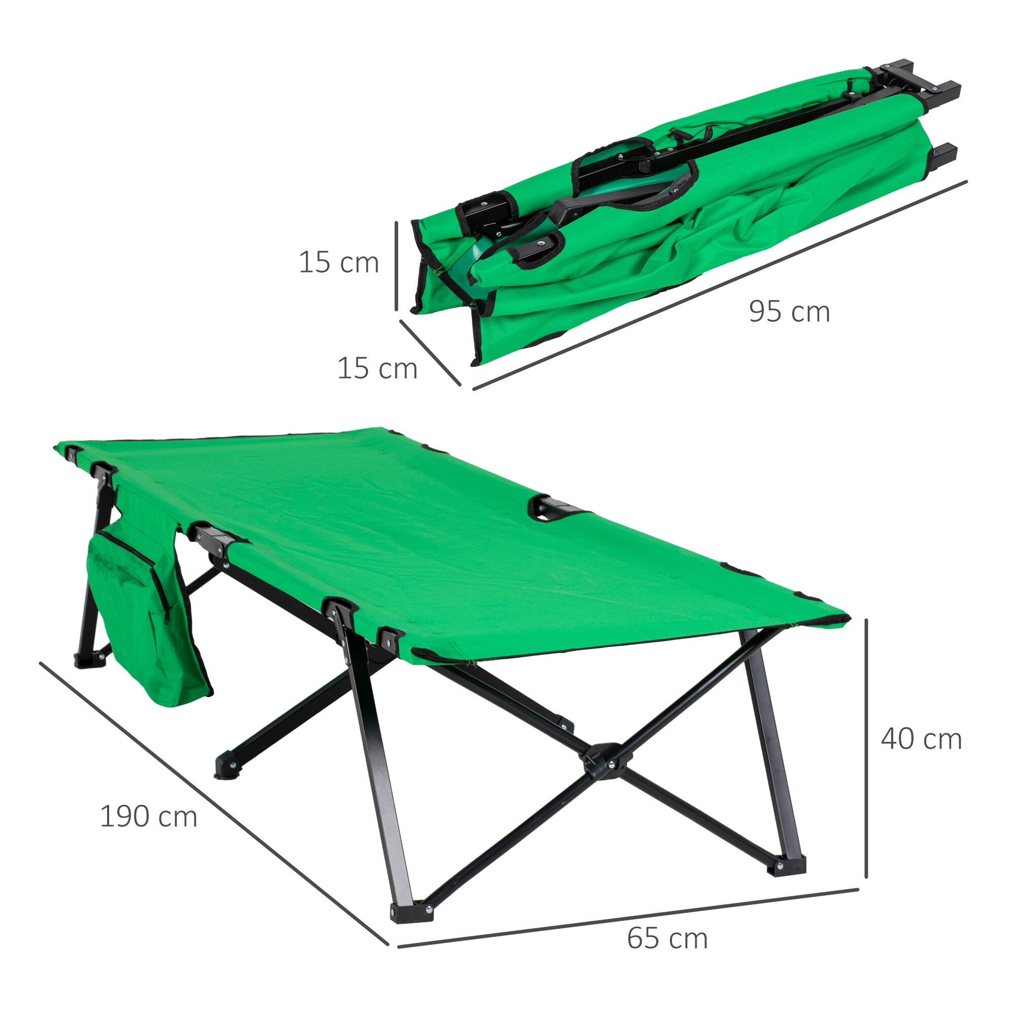 Outsunny Campingbett mit seitlicher Tasche grün, schwarz 200 x 73 x49 cm (LxBxH)