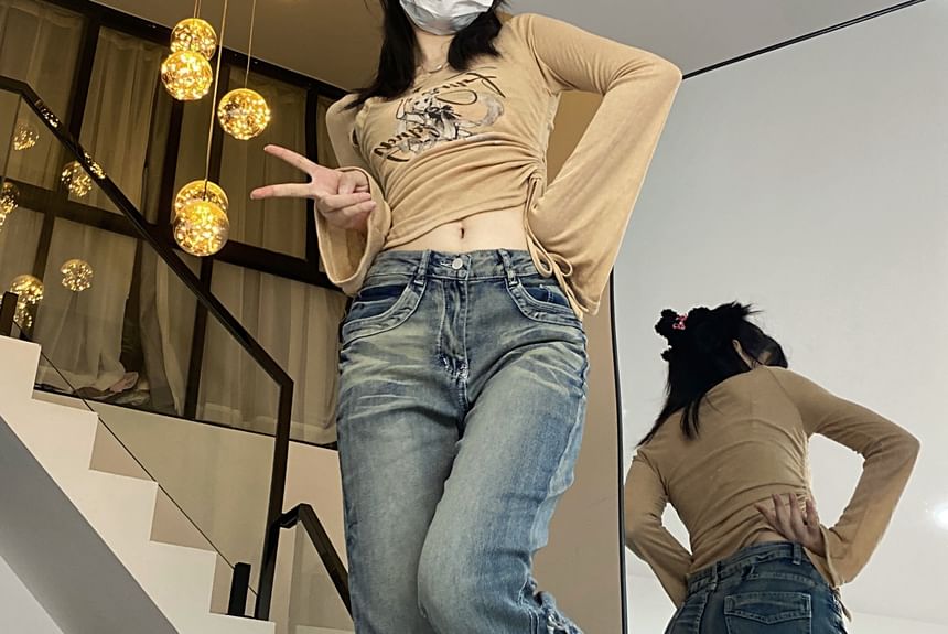 2DAWGS - Mid Waist Fringed Washed Bootcut Jeans