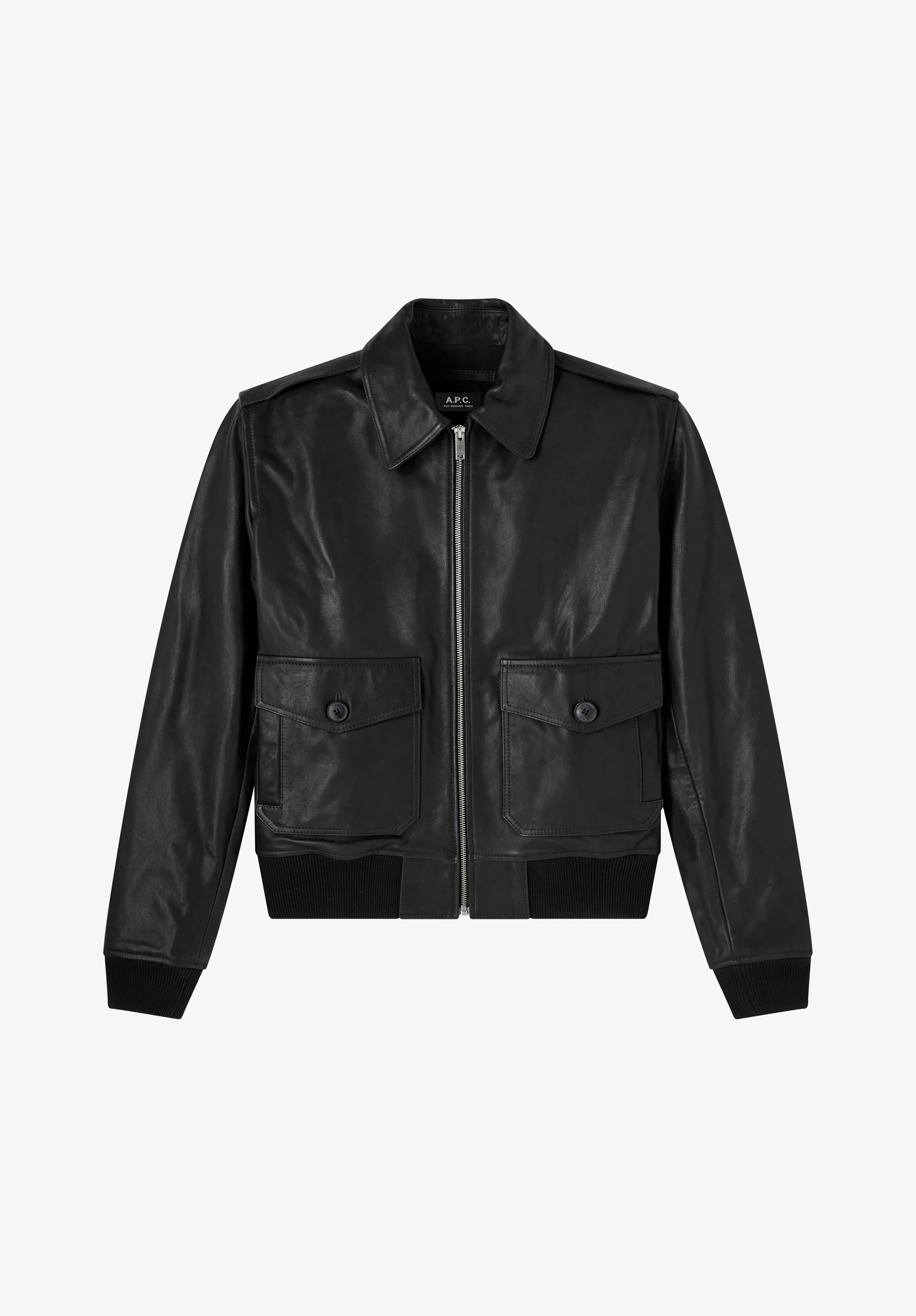 Blouson court en cuir noir - Noir