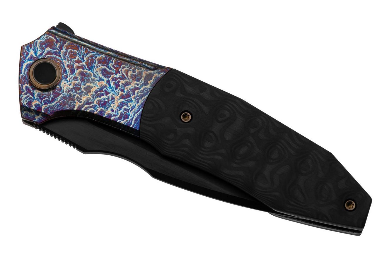 WE Knife Archeozoic WE23091-3 Blackwashed, Flamed Titanium Rose Carbon Inlay, zakmes