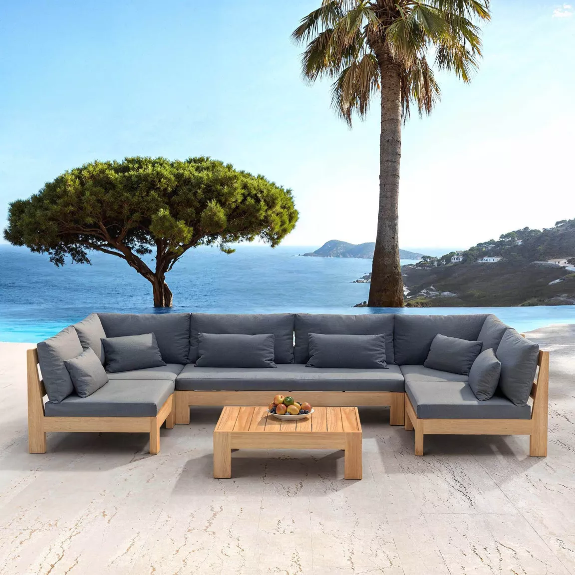 Salon de jardin d'angle en bois d'acacia 7 places 6 pcs Borneo Gris anthracite