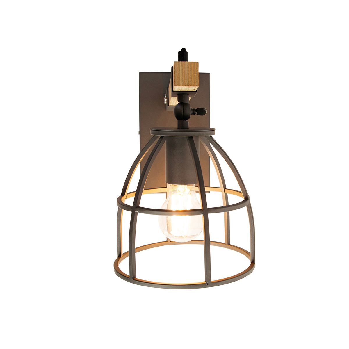 Smart wandlamp donkergrijs met hout verstelbaar incl. Wifi A60 - Arthur