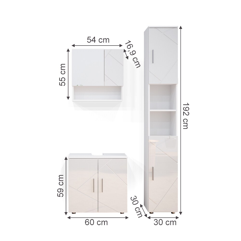 Vicco Badmöbel Set Spiegelschrank Hochschrank Waschtischunterschrank Irma Weiss