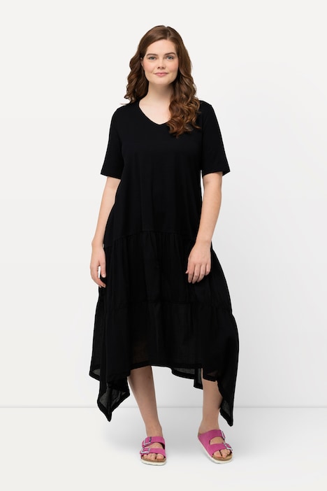 Midikleid, Struktur, V-Ausschnitt, Halbarm, Biobaumwolle