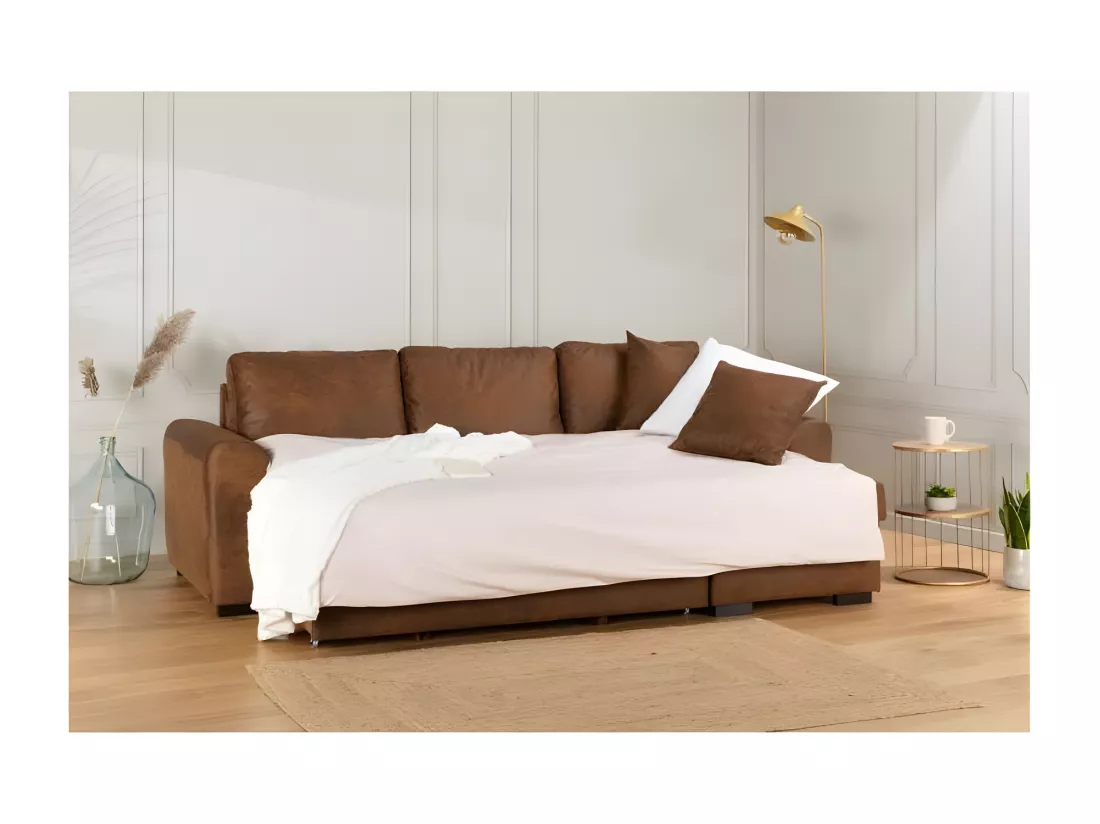 Canape dangle convertible reversible - Tissu Marron vintage - L 244 x P 151 x H 90 - HAMILTON - Fabrique en Ukraine