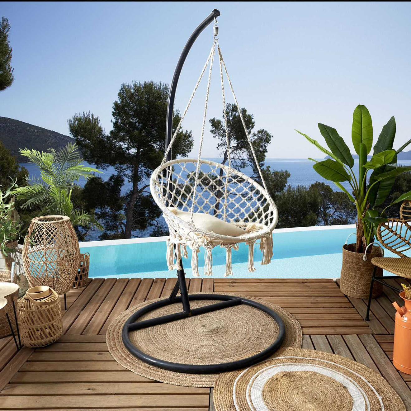 Home Deco Factory Balancelle macramé terre inconnue beige - 80x120x82 cm