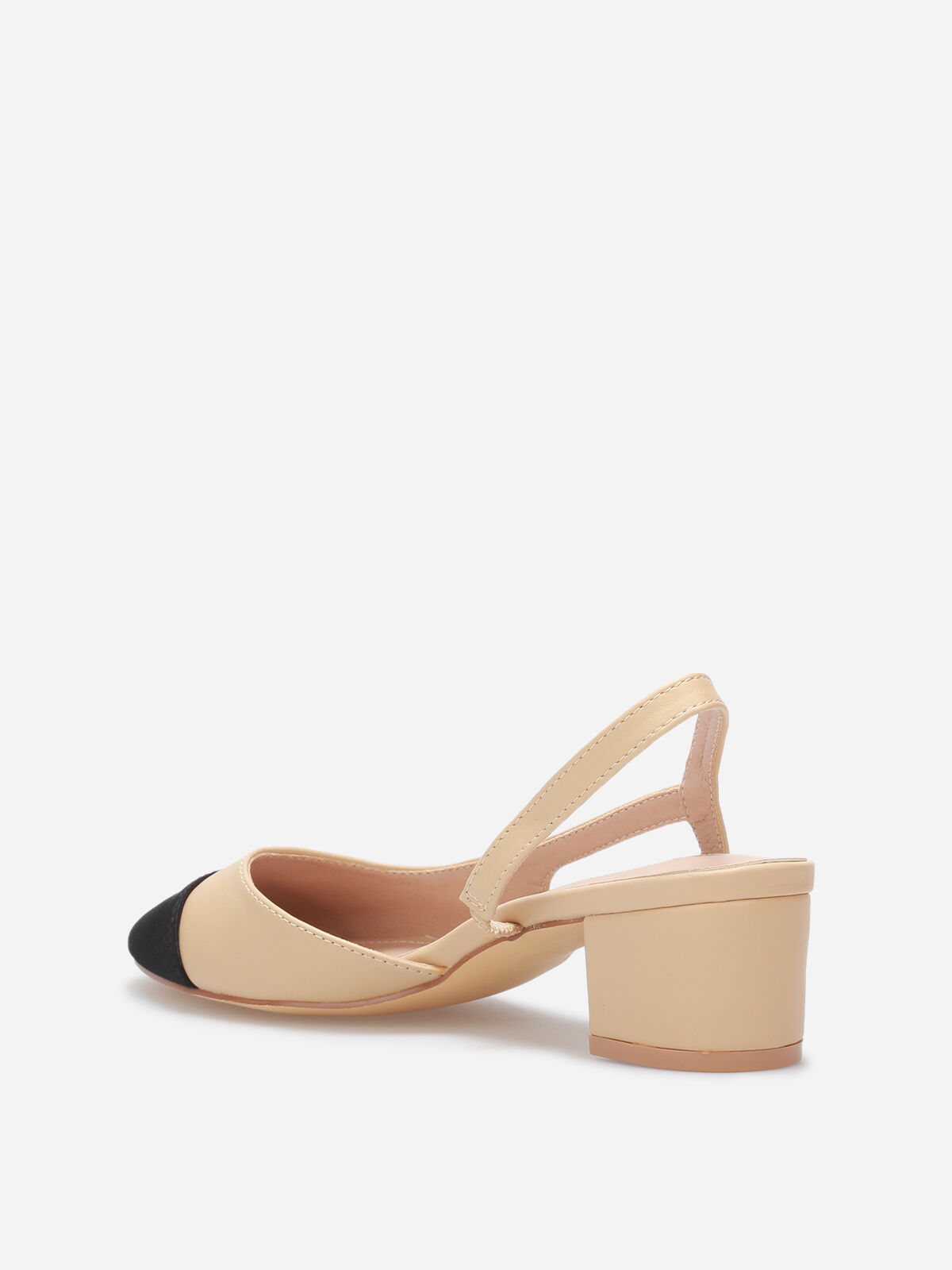 Escarpins bi-matières à bride stretch- Beige