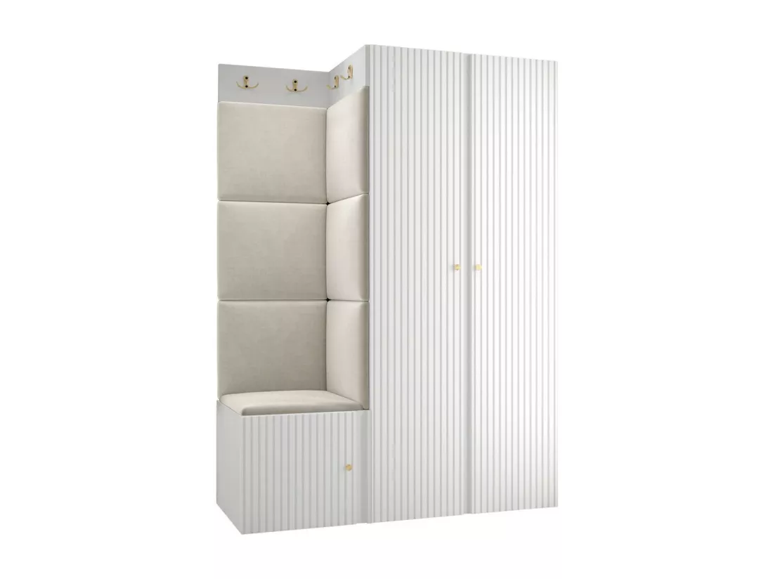 Meuble d'entrée Hartford 387, 186x116x46cm, Brun clair|Blanc, MDF|Stratifié|Tapisserie