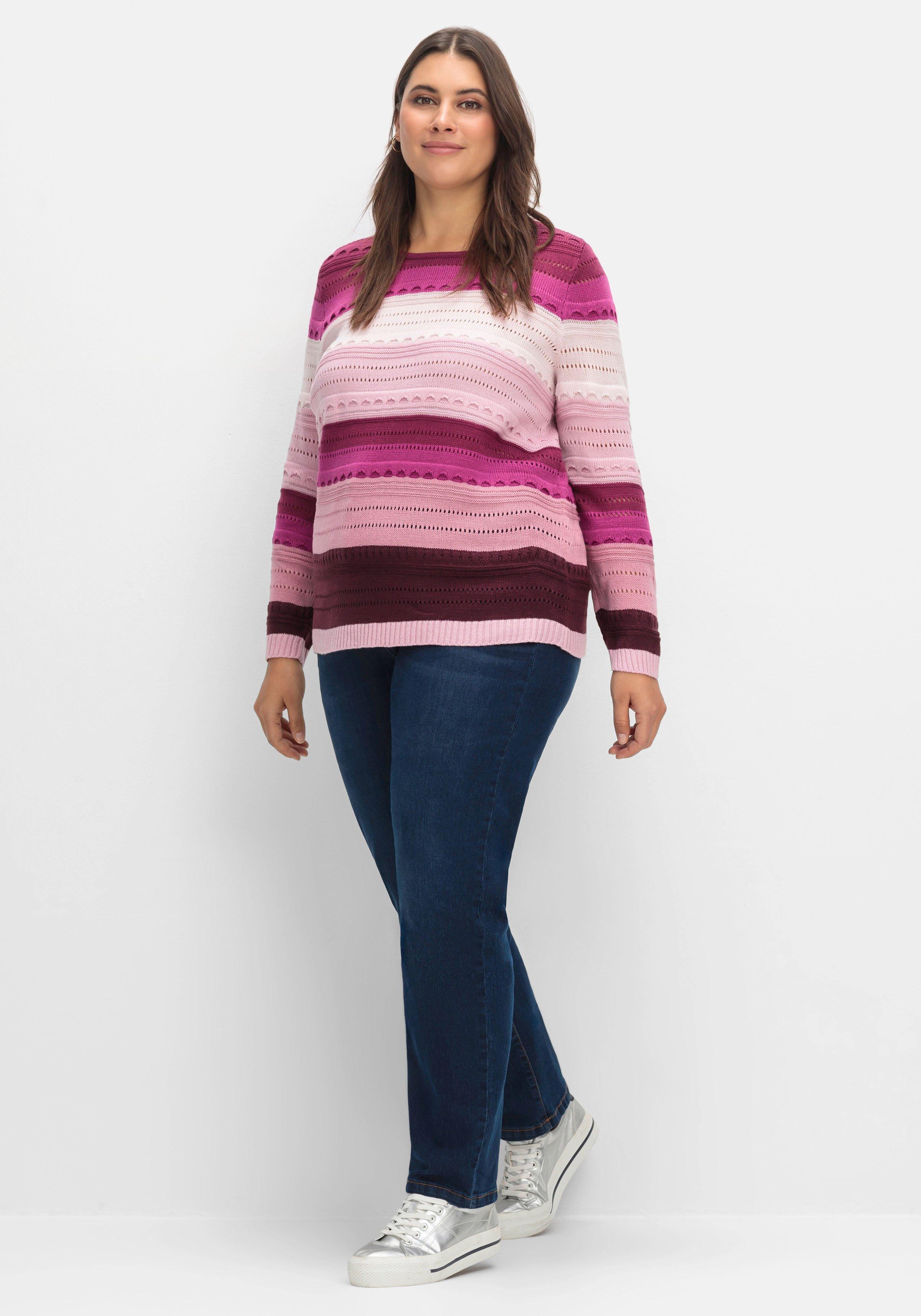 Pullover im Colorblocking und Ajourstrickmuster