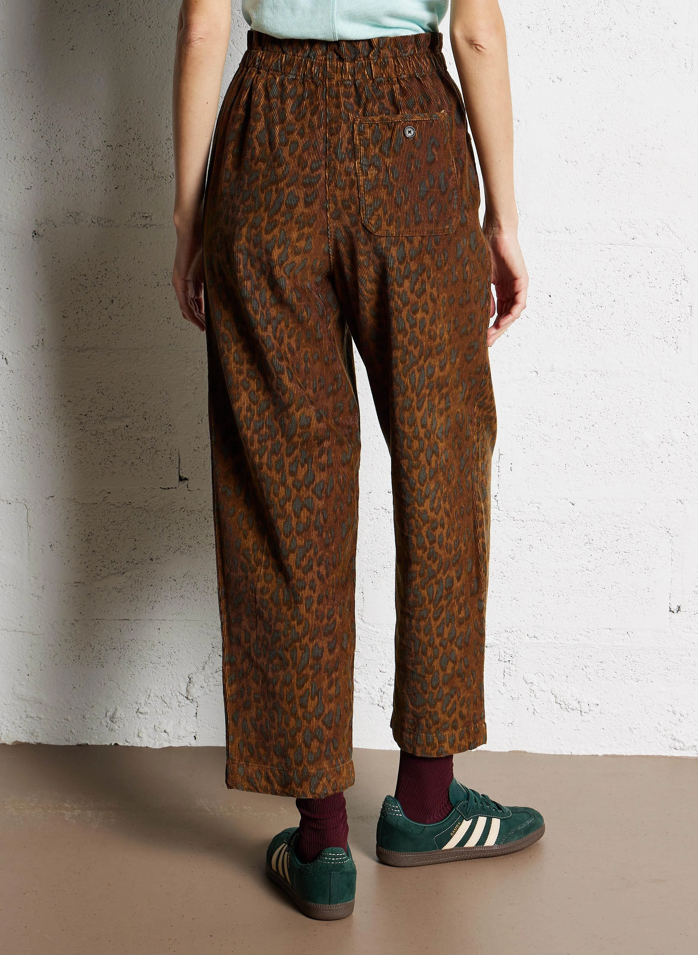 LILOW - Pantalon droit imprimé en velours côtelé| Bleu