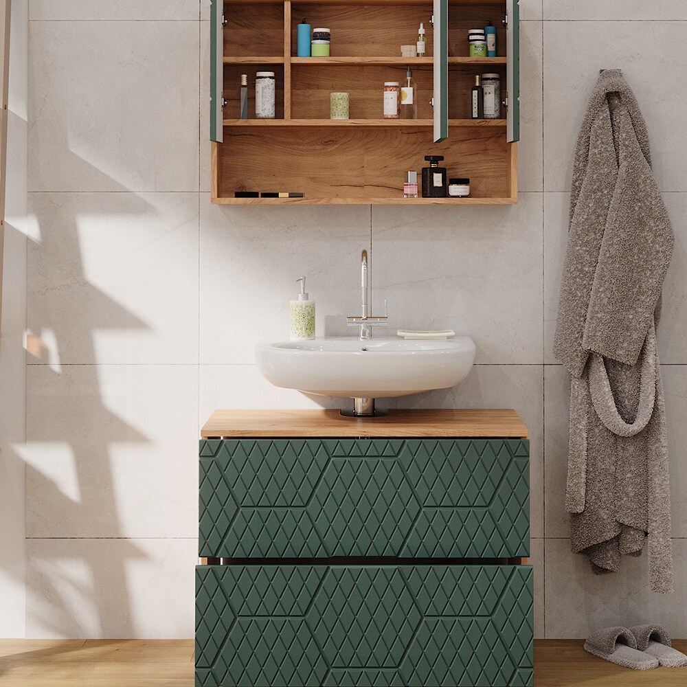 Vicco Badmöbel-Set Irma Eiche Grün 2-teilig Spiegelschrank Waschbeckenschrank 80 cm