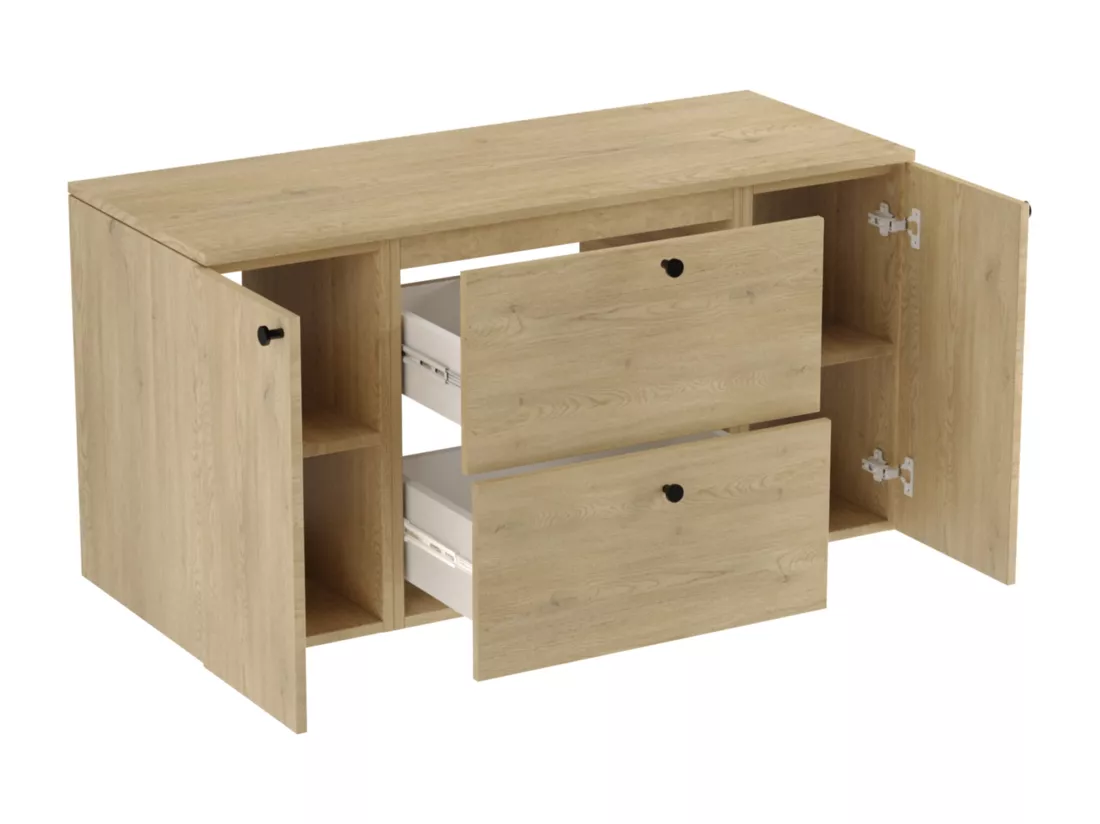 Meuble lavabo WENA, avec 2 portes et 2 tiroirs, fronts lisses, Beti, 120x60x47 cm, Chêne de Crémone